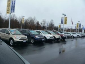 cars at car dealership